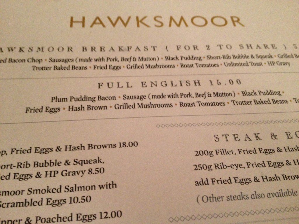 Hawksmoor Guildhall menu