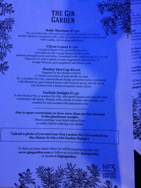 Gin Garden menu at kew gardens